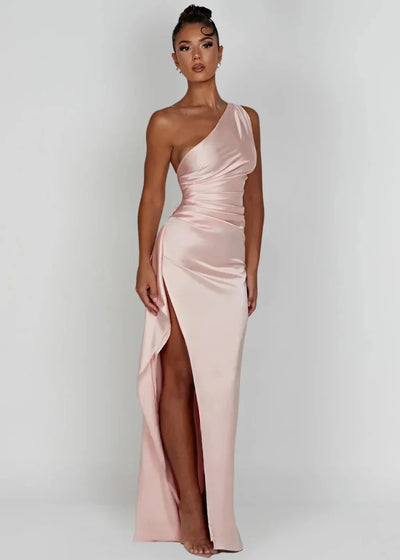 Damen Maxikleid mit Einer Schulter und Beinschlitz