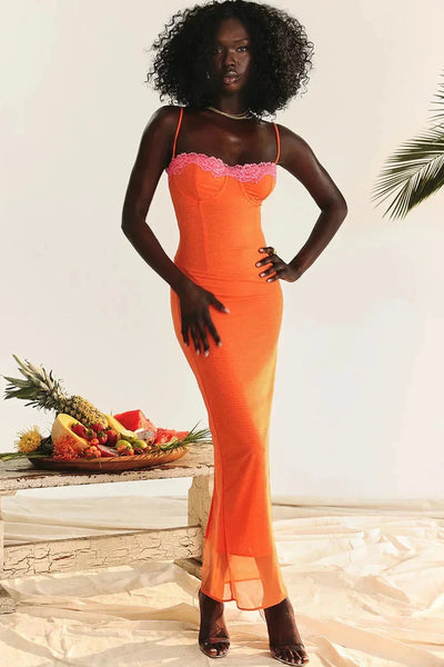 Damen Maxikleid mit verstellbaren Trägern und Blumenmuster