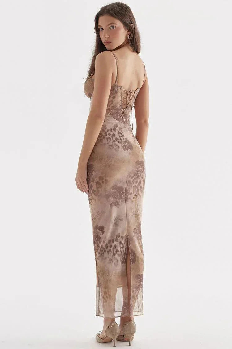 Damen Maxikleid mit verstellbaren Trägern und Blumenmuster
