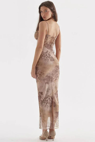Damen Maxikleid mit verstellbaren Trägern und Blumenmuster