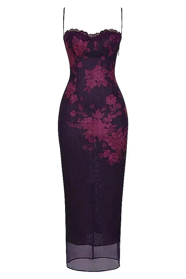 Damen Maxikleid mit verstellbaren Trägern und Blumenmuster