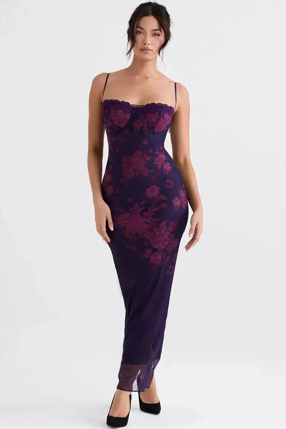 Damen Maxikleid mit verstellbaren Trägern und Blumenmuster