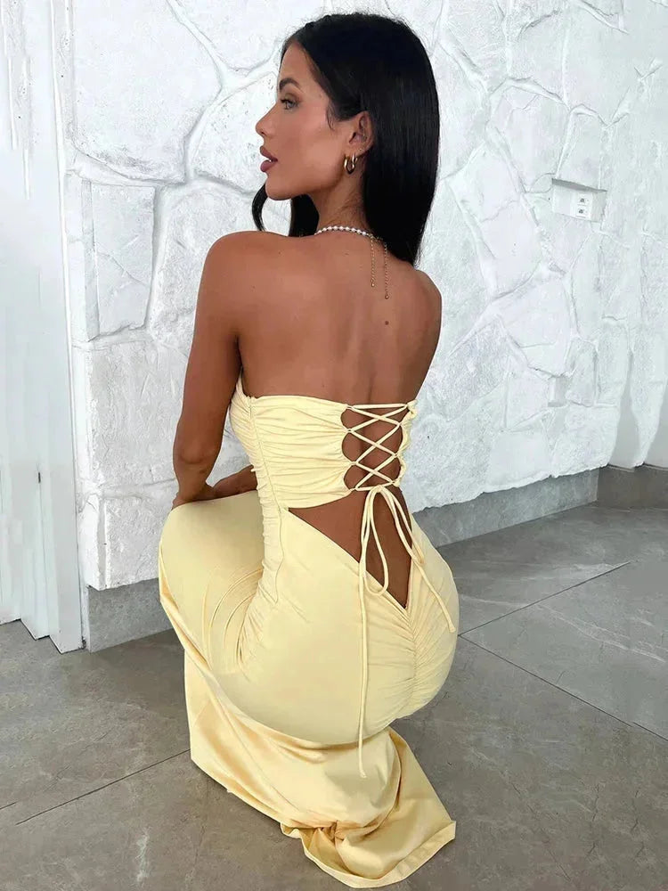 Damen Maxikleid schulterfrei in eleganter Passform