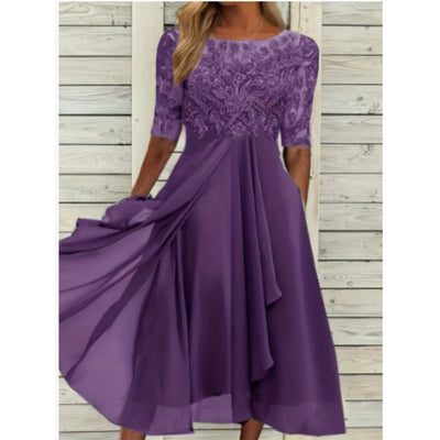Damen Midikleid mit Spitzenoberteil und 3/4 Ärmeln