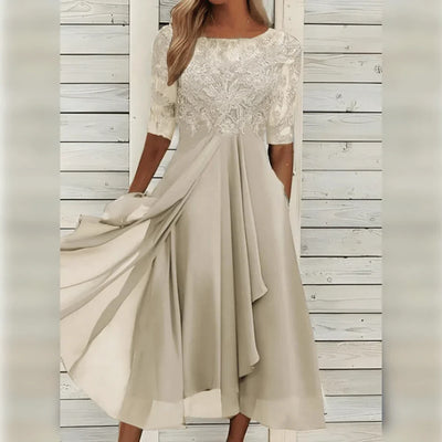 Damen Midikleid mit Spitzenoberteil und asymmetrischem Saum