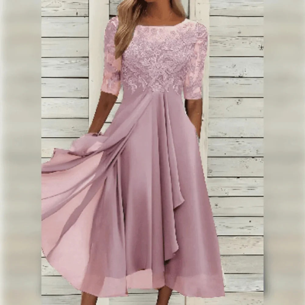 Damen Midikleid mit Spitzenoberteil und asymmetrischem Saum