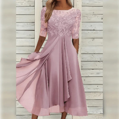Damen Midikleid mit Spitzenoberteil und asymmetrischem Saum