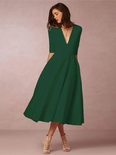 Damen Midikleid mit V-Ausschnitt und ausgestelltem Rock