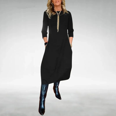 Damen Midikleid mit Dreiviertelärmeln und Taschen