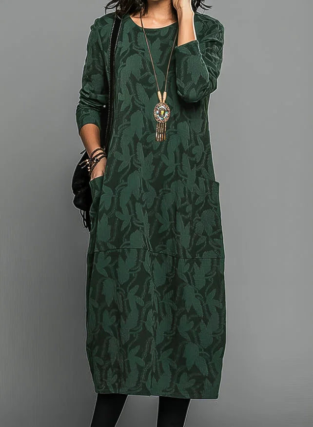 Midikleid für Damen mit langen Ärmeln und Taschen