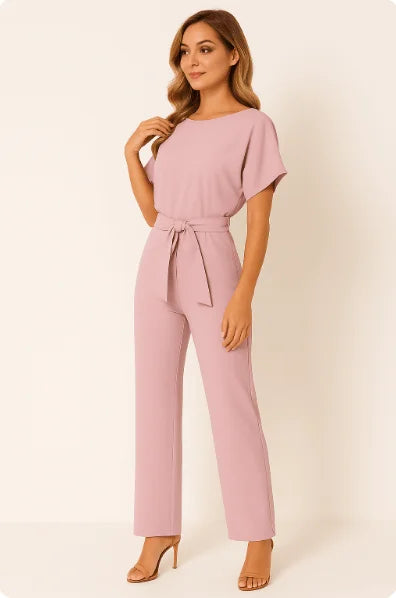 Damen Overall mit Krawatten Gürtel und weitem Bein