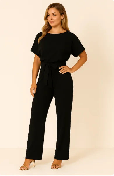 Damen Overall mit Krawatten Gürtel und weitem Bein