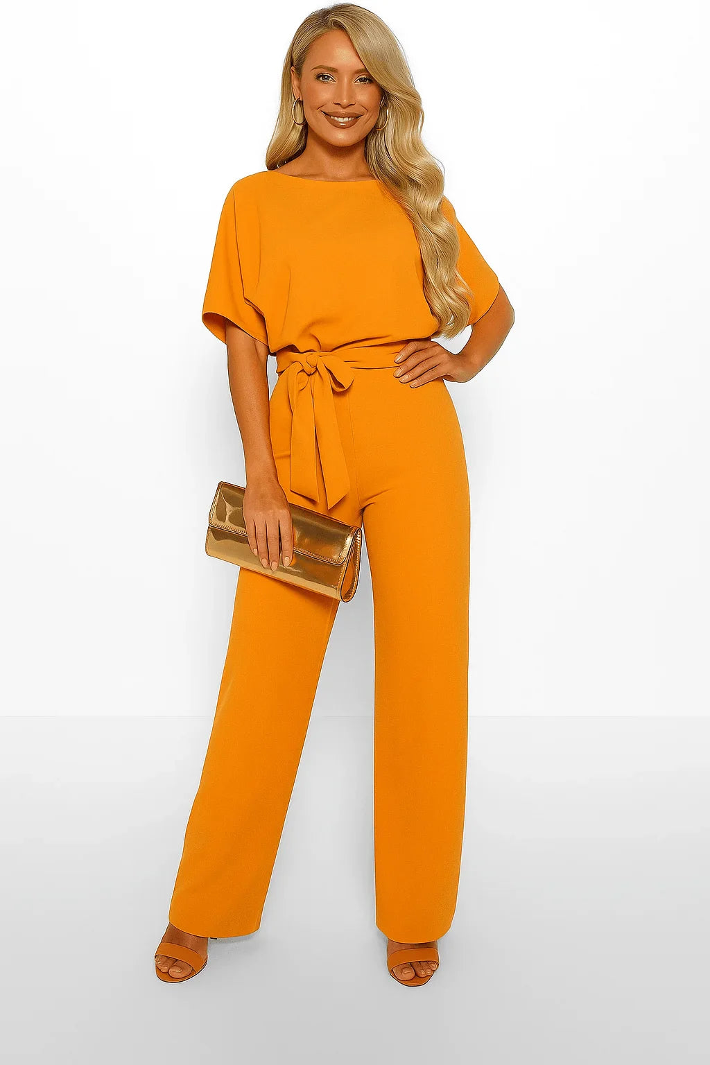 Damen Overall mit Krawatten Gürtel und weitem Bein