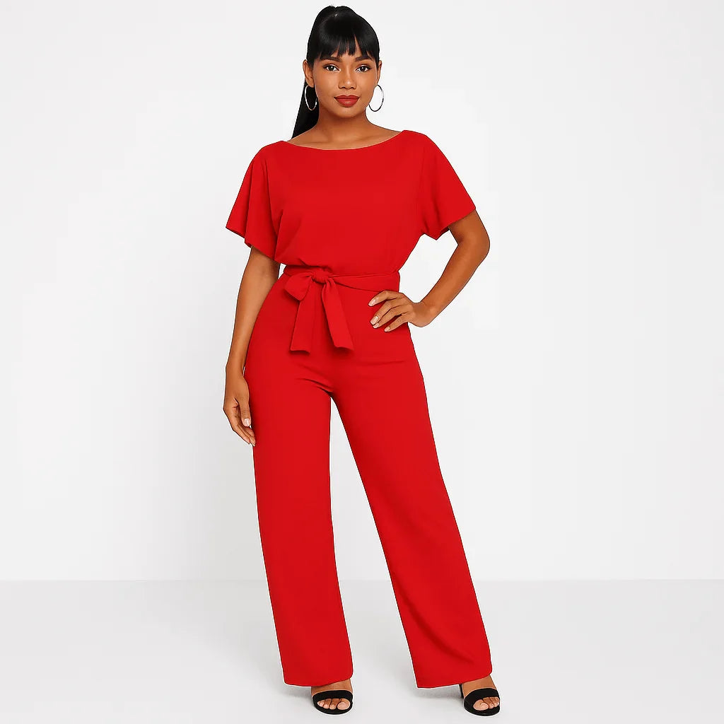 Damen Overall mit Krawatten Gürtel und weitem Bein
