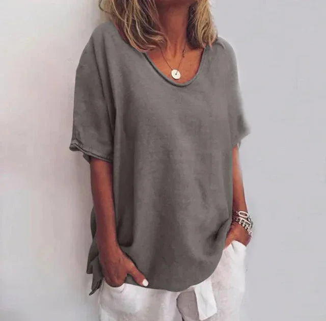 Damen Oversize T-Shirt mit V-Ausschnitt und kurzen Ärmeln