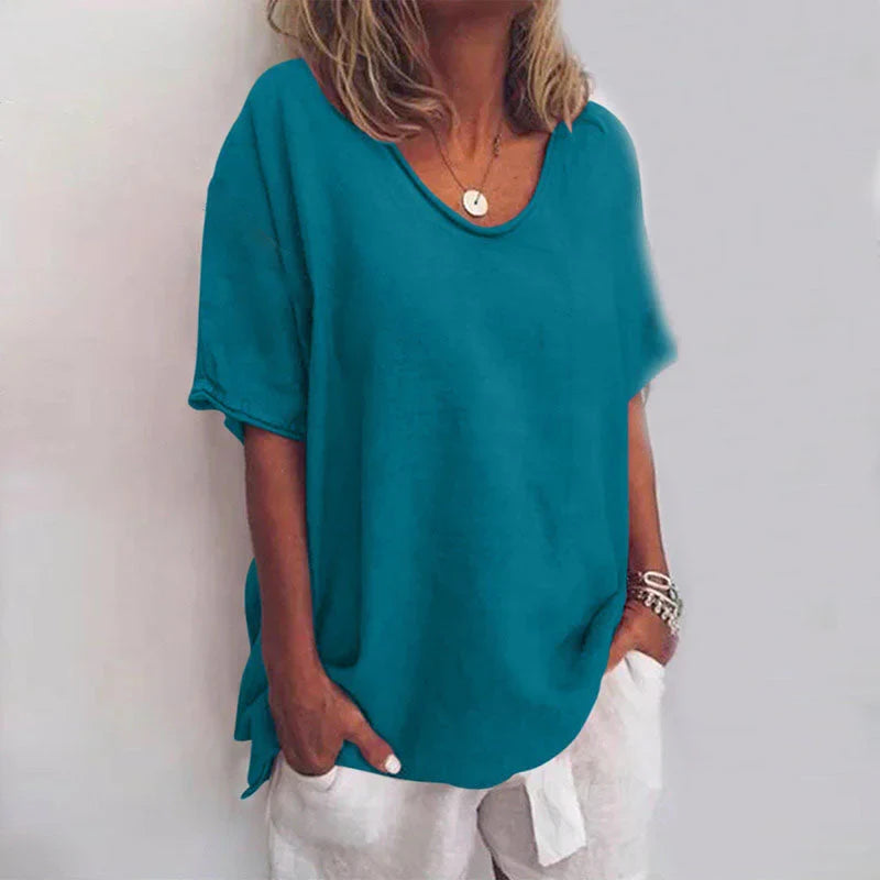 Damen Oversize T-Shirt mit V-Ausschnitt und kurzen Ärmeln