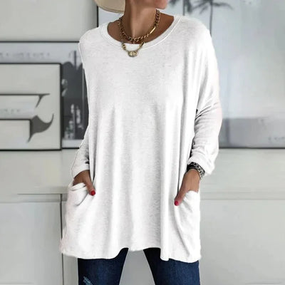 Damen Oversize Pullover mit Rundhalsausschnitt und Taschen