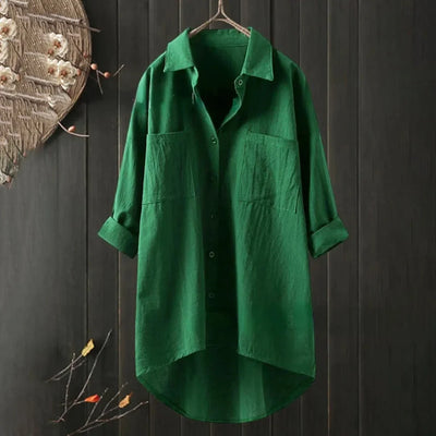 Damen Oversized Bluse mit Brusttasche und Kurzarm