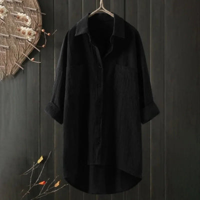 Damen Oversized Bluse mit Brusttasche und Kurzarm