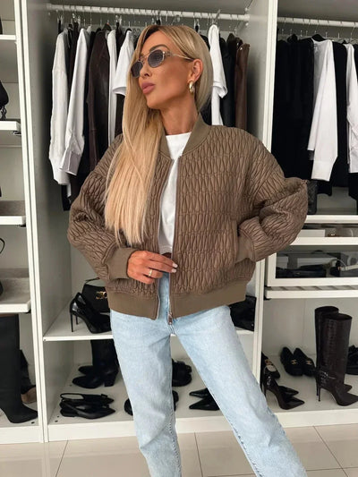 Gesteppte Bomberjacke für Damen mit Reißverschluss und gerippten Bündchen