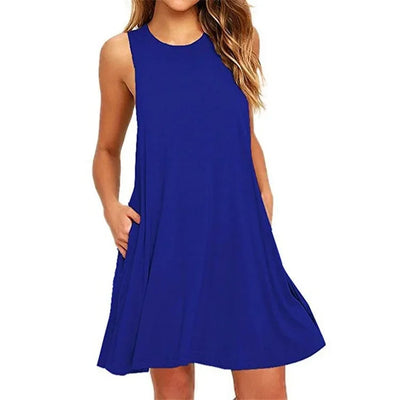 Damen Ärmelloses Swing-Kleid Rundhalsausschnitt Freizeitmode