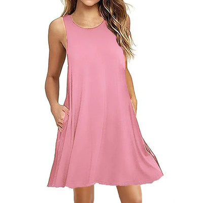 Damen Ärmelloses Swing-Kleid Rundhalsausschnitt Freizeitmode