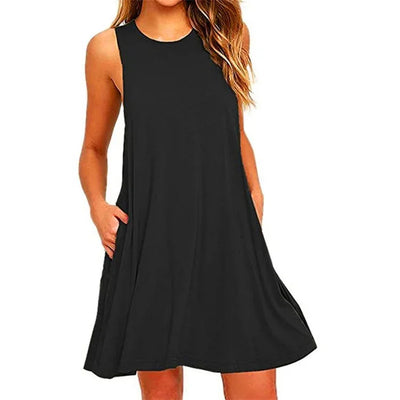 Damen Ärmelloses Swing-Kleid Rundhalsausschnitt Freizeitmode