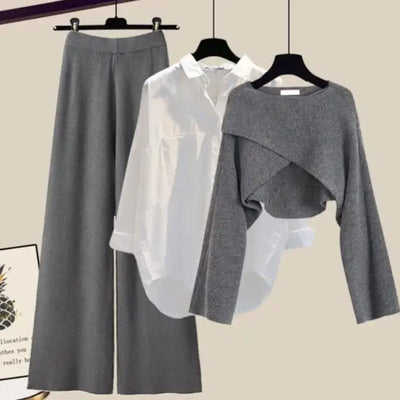3-teiliges Damen Co-ord Set mit weitem Pullover Bluse und Hose