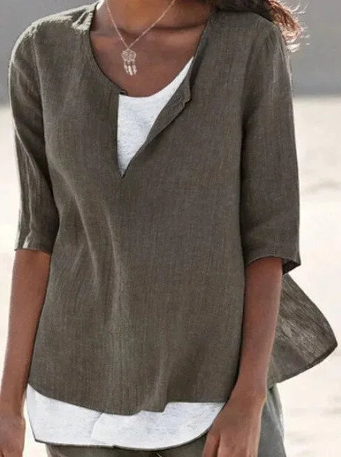 Damen bluse mit V-Ausschnitt und 3/4-Ärmeln