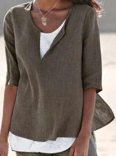Damen bluse mit V-Ausschnitt und 3/4-Ärmeln