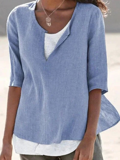 Damen bluse mit V-Ausschnitt und 3/4-Ärmeln