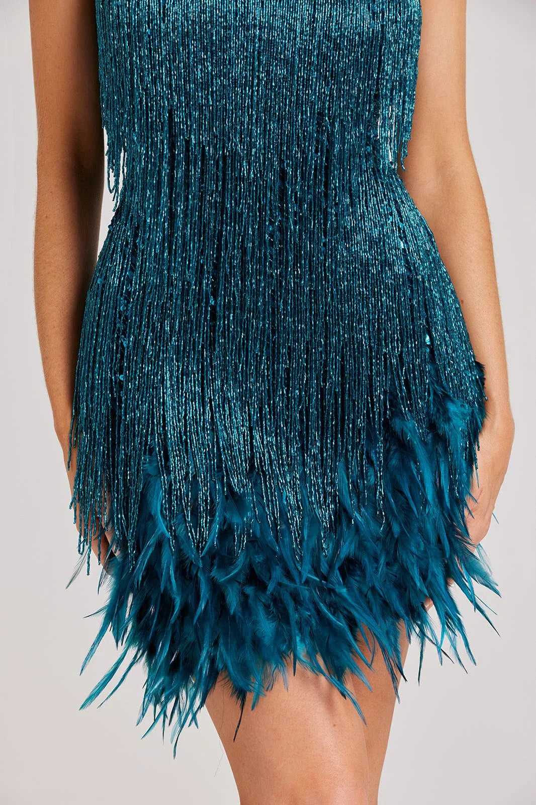 Damen Spaghetti-Träger Minikleid mit Pailletten und Fransen