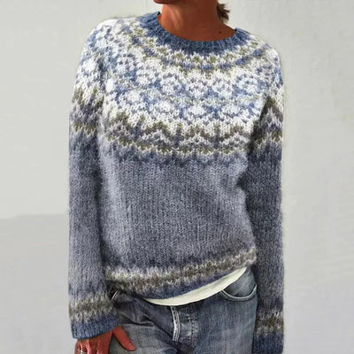 Damen Strickpullover mit Rundhalsausschnitt und Norwegermuster