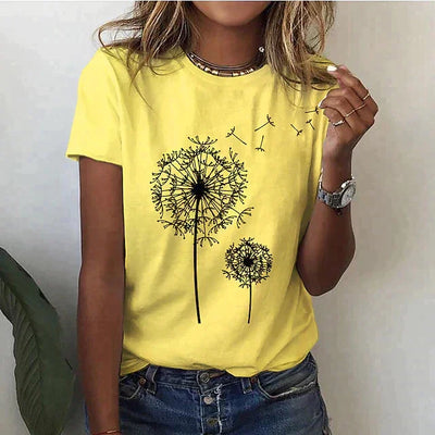 Damen T-Shirt mit Dandelion Print und kurzen Ärmeln