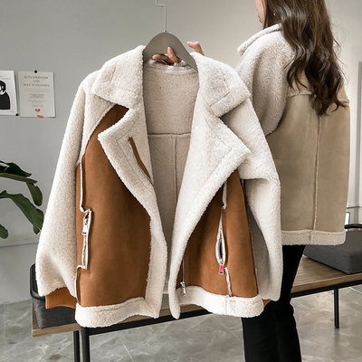 Waldrada | Damen Teddy-Mantel Oversized | Kuschelig & Warm mit Kontrastdetails