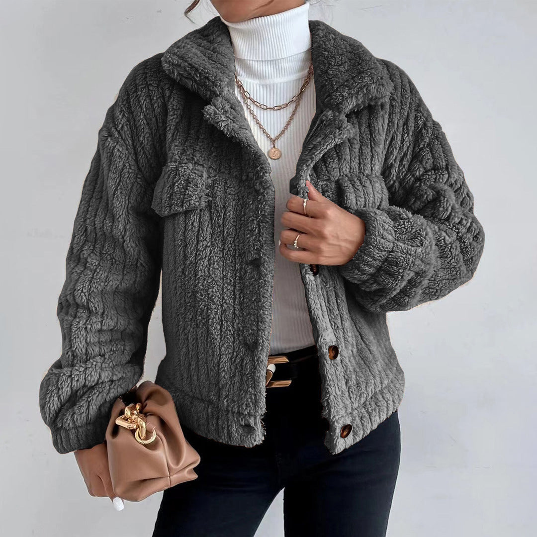 Walli | Damen Teddy-Jacke Kurz | Elegant, Warm & Knopfverschluss
