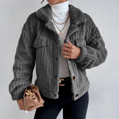 Walli | Damen Teddy-Jacke Kurz | Elegant, Warm & Knopfverschluss