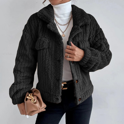 Walli | Damen Teddy-Jacke Kurz | Elegant, Warm & Knopfverschluss