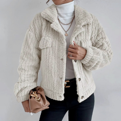 Walli | Damen Teddy-Jacke Kurz | Elegant, Warm & Knopfverschluss