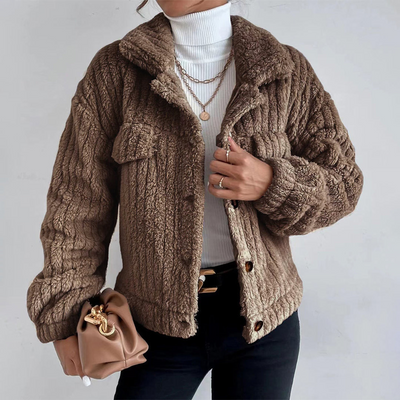 Walli | Damen Teddy-Jacke Kurz | Elegant, Warm & Knopfverschluss