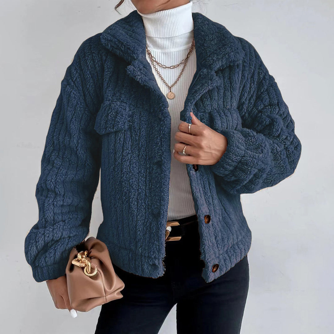 Walli | Damen Teddy-Jacke Kurz | Elegant, Warm & Knopfverschluss