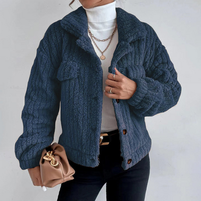 Walli | Damen Teddy-Jacke Kurz | Elegant, Warm & Knopfverschluss