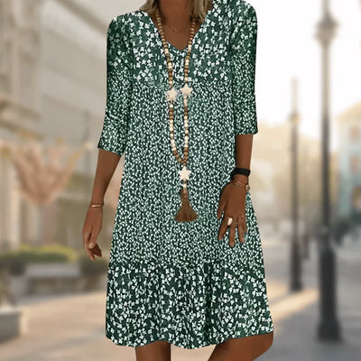 Damen Tunika-Minikleid mit V-Ausschnitt und Blumenmuster