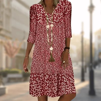 Damen Tunika-Minikleid mit V-Ausschnitt und Blumenmuster