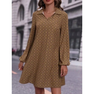 Damen Minikleid mit V-Ausschnitt, langen Ärmeln und Muster