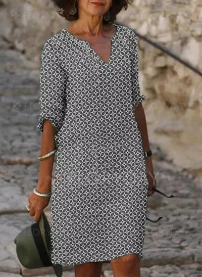 Damen V-Ausschnitt Minikleid mit geometrischem Muster