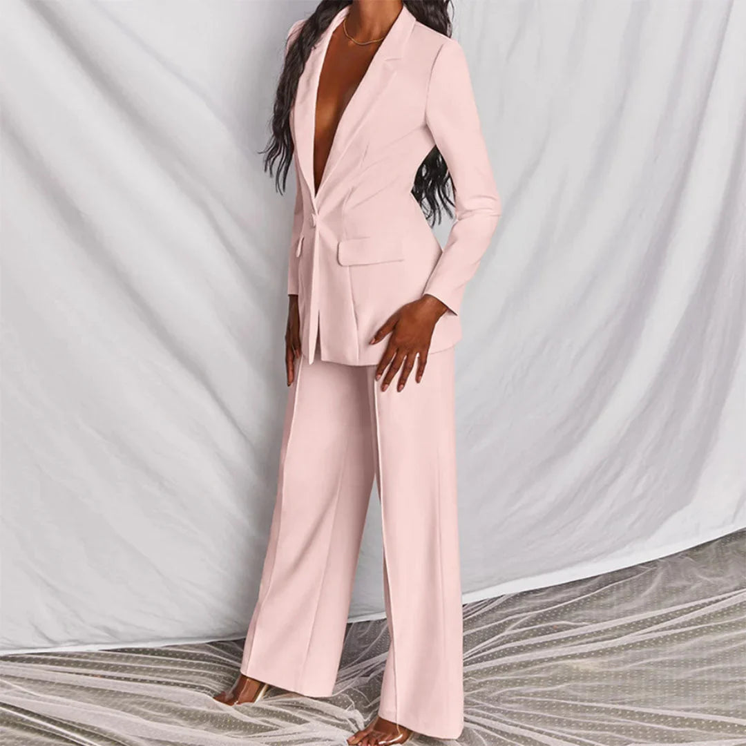 Damen Zweiteiliger Blazer und Hose Anzug mit Einzelknopf