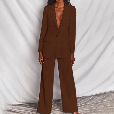 Damen Zweiteiliger Blazer und Hose Anzug mit Einzelknopf