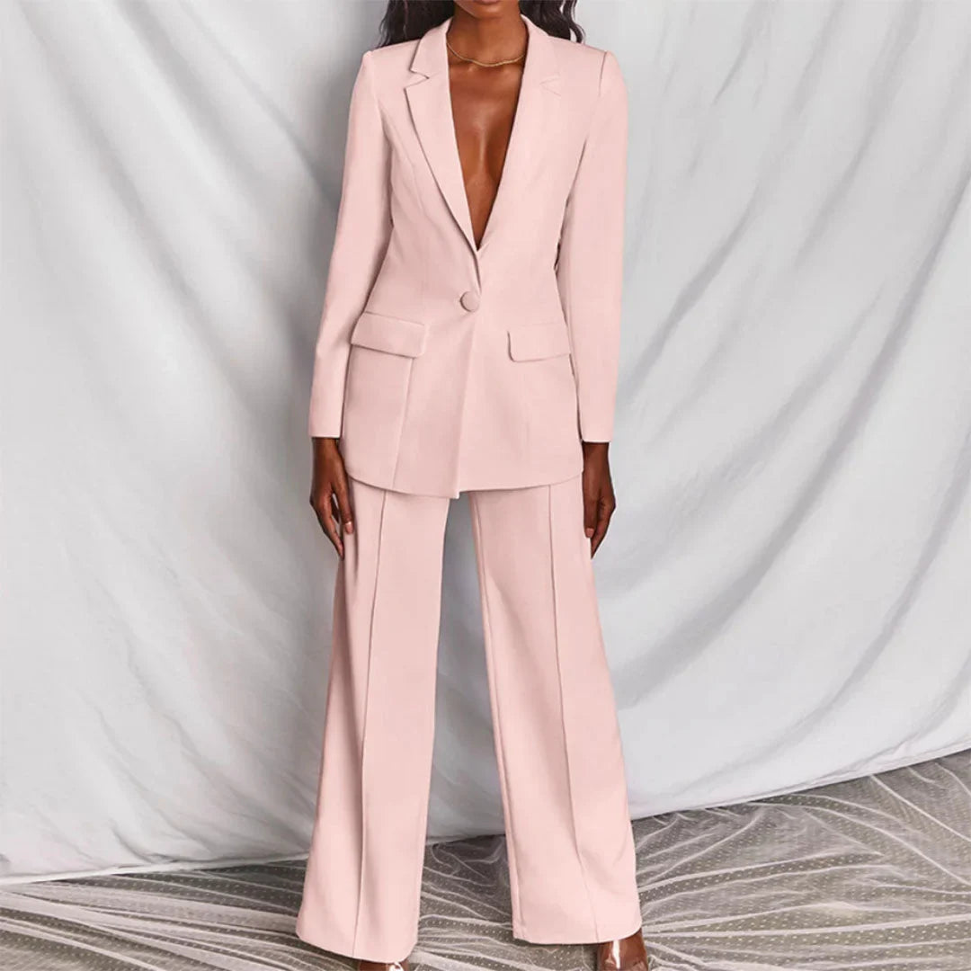 Damen Zweiteiliger Blazer und Hose Anzug mit Einzelknopf