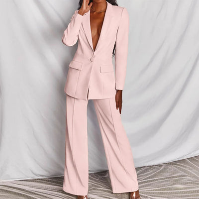 Damen Zweiteiliger Blazer und Hose Anzug mit Einzelknopf
